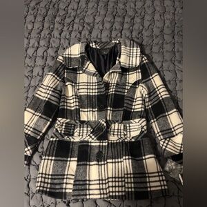 Amy Byer Black and White Plaid Pea Coat